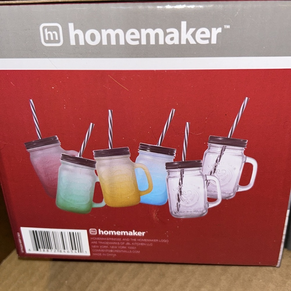 Homemaker 6 pack Mason Jars w/Lid and Straw